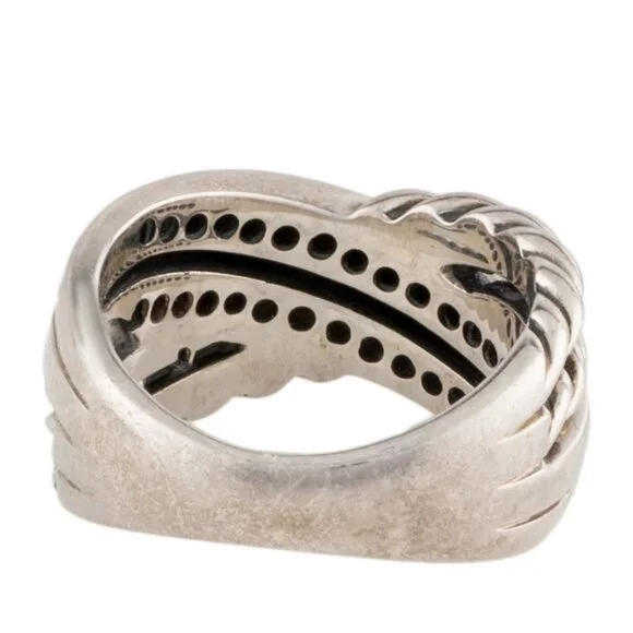DAVID YURMAN DIAMOND 1/2 CTW STERLING SILVER CROSSOVER BAND RING - Picture 6 of 8